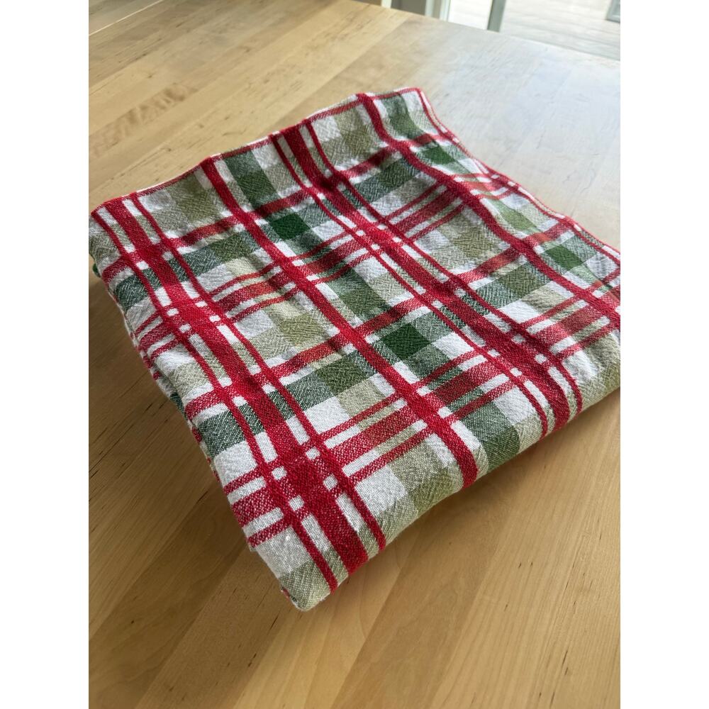 Plaid Christmas Tablecloth 60x84 Cotton Red Green Farmhouse Holiday Dining Decor